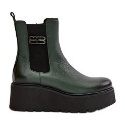 Zazoo 60498 Damskie Botki Sztyblety Na Platformie I Koturnie Ciemnozielone. Zielone botki damskie bez wzorów, ze skóry, eleganckie, bez obcasa, na koturnie, bez zapięcia. Za 572.67 zł.