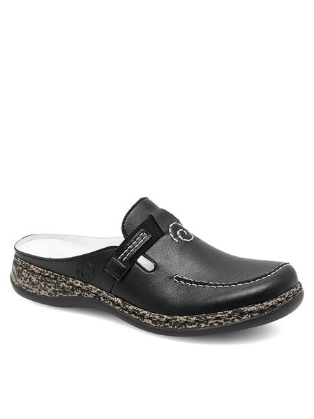 Rieker Klapki 46393-00 Czarny. Czarne klapki damskie Rieker, bez wzorów, z materiału, bez obcasa, bez zapięcia. Za 189.99 zł.