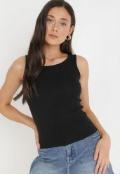 Czarny Top Bawełniany Dorania. Czarne topy damskie Born2be, l, bez wzorów, z bawełny, klasyczne, bez kołnierzyka, bez ramiączek. Za 19.99 zł.