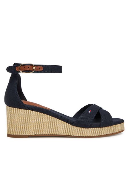 Tommy Hilfiger Sandały Flag Criss-Cros Mid Wedge Espad FW0FW08481 Granatowy. Niebieskie sandały damskie Tommy Hilfiger, bez wzorów, z materiału, bez obcasa, na koturnie, bez zapięcia. Za 269.99 zł.