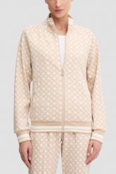 GUESS Beżowa rozpinana damska bluza w monogram Aggie, Rozmiar S. Brązowe bluzy damskie Guess, s, z aplikacjami, eleganckie, bez ramiączek, bez kaptura. W wyprzedaży za 229.99 zł.