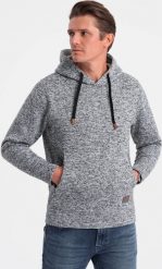 Ombre Bluza męska nierozpinana kangurka z kapturem - szary melanż V1 OM-SSNZ-0147 S. Szare bluzy męskie Ombre, m, bez wzorów, bez ramiączek, z kapturem. Za 99.99 zł.