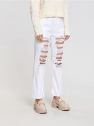 Jeansy straight high waist - biały. Białe jeansy damskie Sinsay, bez wzorów, z bawełny, z podwyższonym stanem. Za 89.99 zł.