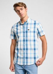 MESKA KOSZULA LEE BUTTON DOWN SS STREAM ECRU PLAI 112363688. T-shirty męskie Lee, m, bez wzorów, bez kołnierzyka, bez ramiączek. Za 99.99 zł.
