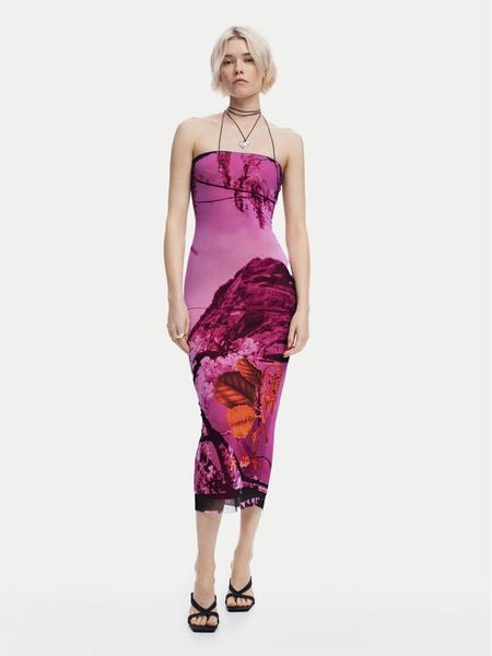 Desigual Sukienka letnia Lakecomo 25SWVK39 Różowy Slim Fit. Czerwone sukienki damskie Desigual, na lato, m, bez wzorów, z syntetyku, bez kołnierzyka, bez ramiączek. Za 289.99 zł.
