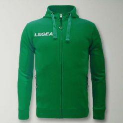 Bluza Junior Sarajevo Full Zip do biegania zielona. Zielone bluzy damskie Legea, bez wzorów, z bawełny, sportowe, bez ramiączek, z kapturem. Za 180.00 zł.