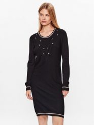 Liu Jo Sport Sukienka dzianinowa TF3128 MS49I Czarny Regular Fit. Czarne sukienki damskie Liu Jo Sport, xs, bez wzorów, z dzianiny, sportowe, bez kołnierzyka, bez ramiączek, sportowe. Za 529.99 zł.