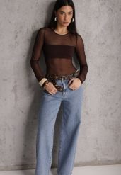 Niebieskie Szerokie Jeansy z Bawełną i Lyocellem High Waist Nansailah. Niebieskie jeansy damskie Renee, bez wzorów, z bawełny, street, z podwyższonym stanem. Za 129.99 zł.