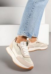 Beżowe Sneakersy Ozdobione Geometrycznym Motywem Calgis. Brązowe obuwie sportowe damskie Renee, bez wzorów, z jeansu, bez zapięcia, trekkingowe. Za 59.99 zł.