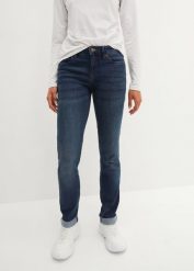 Dżinsy ze stretchem straight, mid waist. Niebieskie jeansy damskie bonprix, bez wzorów, z jeansu. Za 84.99 zł.