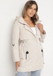 Jasnobeżowa Klasyczna Kurtka Parka z Kapturem i Ściągaczem w Talii Tulasira. Brązowe parki damskie Born2be, l, bez wzorów, z jeansu, z kapturem. Za 219.99 zł.