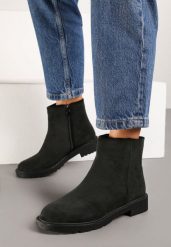 Czarne Zamszowe Płaskie Botki w Klasycznym Stylu Xynya. Czarne botki damskie Born2be, bez wzorów, z zamszu, klasyczne, za kostkę, bez obcasa, na płaskiej podeszwie, bez zapięcia. Za 89.99 zł.