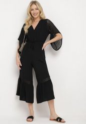 Czarny Kombinezon z Szerokimi Nogawkami z Koronką w Stylu Boho Menniza. Czarne sukienki damskie Born2be, na co dzień, l, bez wzorów, z jeansu, boho, bez kołnierzyka, bez ramiączek, dopasowane. Za 49.99 zł.