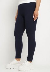 Granatowe Bawełniane Legginsy z Gumką w Pasie Mevora. Niebieskie legginsy damskie Born2be, bez wzorów, z bawełny. Za 39.99 zł.