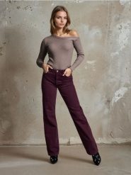 Jeansy wide leg - bordowy. Czerwone jeansy damskie Sinsay, bez wzorów, z jeansu. Za 69.99 zł.
