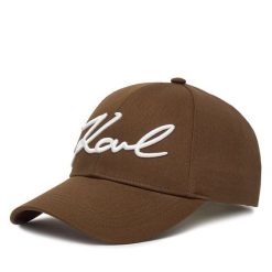 Czapka z daszkiem KARL LAGERFELD. Brązowe czapki damskie KARL LAGERFELD, bez wzorów. Za 299.99 zł.