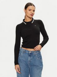 Tommy Jeans Sweter DW0DW19887 Czarny Slim Fit. Czarne swetry nierozpinane damskie Tommy Jeans, m, bez wzorów, z bawełny, bez kołnierzyka, bez ramiączek. Za 349.99 zł.