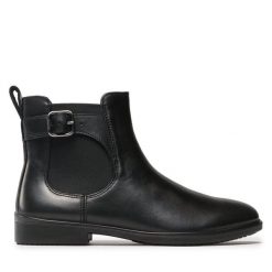 Botki ECCO. Czarne botki damskie ecco, bez wzorów, bez obcasa, na płaskiej podeszwie, bez zapięcia. Za 509.99 zł.
