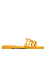 Tommy Hilfiger Klapki Th Script Flat Mule Lth FW0FW09368 Żółty. Żółte klapki damskie Tommy Hilfiger, bez wzorów, ze skóry, bez obcasa, bez zapięcia. Za 409.99 zł.