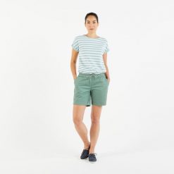 Szorty żeglarskie damskie Tribord Sailing 100. Zielone szorty damskie TRIBORD, bez wzorów, z bawełny, sportowe. Za 79.99 zł.