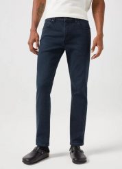 Męskie Spodnie Jeansowe Wrangler Larston Cloudy Skies 112350840, W31 L34. Niebieskie spodnie materiałowe męskie Wrangler, bez wzorów, z bawełny, z obniżonym stanem. Za 219.99 zł.