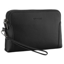 Klasyczna, czarna saszetka męska ze skóry ekologicznej zamykana suwakiem - Rovicky. Czarne saszetki i nerki męskie ROVICKY, bez wzorów, ze skóry ekologicznej. Za 69.99 zł.