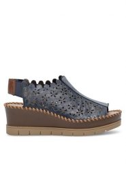 Rieker Sandały 60355-14 Granatowy. Niebieskie sandały damskie Rieker, bez wzorów, bez obcasa, na koturnie, bez zapięcia. Za 339.99 zł.