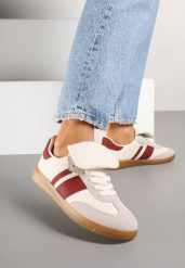 Beżowo-Bordowe Sneakersy Tenisówki Ozdobione Wywinięciem Myrloria. Brązowe trampki i tenisówki damskie Born2be, bez wzorów, z jeansu, bez zapięcia. Za 79.99 zł.