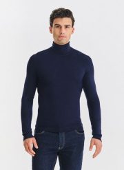 PAKO LORENTE - Golf męski w granatowym kolorze. Niebieskie swetry męskie Pako Lorente, na jesień, m, bez wzorów, z nylonu, bez kołnierzyka, bez ramiączek. Za 119.99 zł.