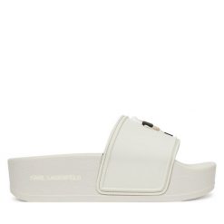 Klapki KARL LAGERFELD. Białe klapki damskie KARL LAGERFELD, bez wzorów, bez obcasa, bez zapięcia. Za 319.99 zł.