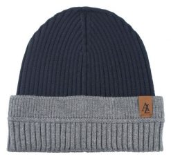 Jesienno-Zimowa Czapka (beanie) – Alties - Granatowa z Popielem. Niebieskie czapki męskie Alties, na zimę, bez wzorów, z dzianiny. Za 59.00 zł.