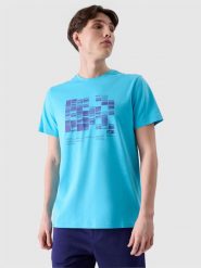 4F T-shirt regular z nadrukiem męski - turkusowy XL. Niebieskie t-shirty męskie 4F, m, bez wzorów, z bawełny, bez kołnierzyka, bez ramiączek. W wyprzedaży za 39.99 zł.