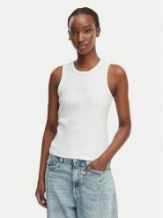 Calvin Klein Jeans Top LV047F239G Biały Slim Fit. Białe topy damskie Calvin Klein Jeans, l, bez wzorów, z bawełny, bez kołnierzyka, bez ramiączek. Za 209.99 zł.