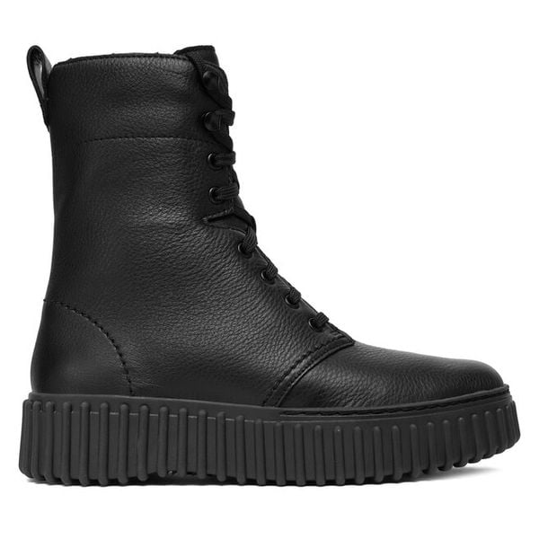 Trzewiki Clarks. Czarne botki damskie Clarks, bez wzorów, bez obcasa, na płaskiej podeszwie, bez zapięcia. Za 659.99 zł.