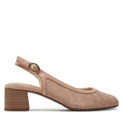 Sandały Tamaris. Brązowe sandały damskie Tamaris, bez wzorów, bez obcasa, na słupku, bez zapięcia. Za 259.99 zł.
