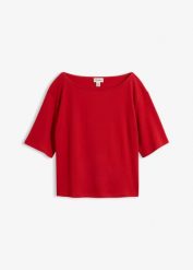 T-shirt z bawełny organicznej o strukturze waflowej. Czerwone t-shirty damskie bonprix, bez wzorów, z bawełny, bez kołnierzyka, bez ramiączek. Za 67.99 zł.