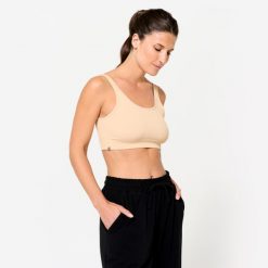 Stanik sportowy Kimjaly. Brązowe bielizna sportowa damska Decathlon, l, bez wzorów, z elastanu. Za 69.99 zł.