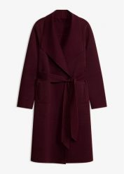 Płaszcz z wiązanym paskiem. Czarne płaszcze damskie bonprix, bez wzorów, eleganckie, bez kołnierzyka, bez kaptura. Za 269.99 zł.