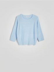Gładki sweter - jasnoniebieski. Niebieskie swetry nierozpinane damskie Reserved, l, bez wzorów, z dzianiny, bez kołnierzyka, bez ramiączek. W wyprzedaży za 39.99 zł.