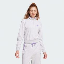 Bluza dresowa Essentials Color Pop French Terry Crop Quarter-Zip. Szare bluzy damskie Adidas, xs, bez wzorów, z dresówki, sportowe, bez ramiączek, bez kaptura. W wyprzedaży za 199.20 zł.