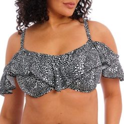 Damski top do kostiumu kąpielowego Elomi Pebble. Czarne stroje kąpielowe damskie ELOMI, bez wzorów, z lycry. Za 311.50 zł.