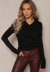 Czarny Casualowy Sweter z Dekoltem w Serek Amitta. Czarne swetry nierozpinane damskie Renee, m, bez wzorów, z jeansu, biznesowe, bez kołnierzyka, bez ramiączek. Za 69.99 zł.