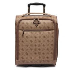 Walizka kabinowa Guess. Brązowe walizki damskie Guess, z aplikacjami. Za 659.99 zł.