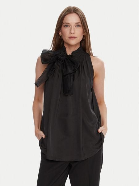 LOLA CASADEMUNT Bluzka LF2515016 Czarny Regular Fit. Czarne bluzki damskie LOLA CASADEMUNT, m, bez wzorów, z wiskozy, bez kołnierzyka, bez ramiączek. Za 349.99 zł.