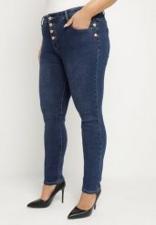 Granatowe Jeansy z Bawełny o Dopasowanym Kroju z Ozdobnymi Guzikami Neladira. Niebieskie jeansy damskie Born2be, bez wzorów, z bawełny, eleganckie. Za 44.99 zł.