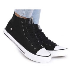 Damskie Wysokie Trampki Big Star DD274330 Czarne. Czarne trampki i tenisówki damskie bez wzorów, z materiału, bez zapięcia. Za 180.71 zł.