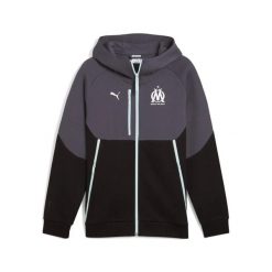 Zippowany sweatshirt OM FL 2025/26. Czarne bluzy męskie Puma, m, bez wzorów, bez ramiączek, bez kaptura. Za 326.30 zł.