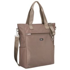 Beżowa shopperka damska na uchwytach i doczepianym pasku, zamykana suwakiem Peterson PTN CTY-17. Brązowe shopperki damskie Peterson, bez wzorów, bez dodatków. Za 79.99 zł.