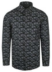 Koszula Męska, Elegancka - TO ON - Liście Paproci, Czarna. Czarne koszule męskie TO-ON, m, bez wzorów, z bawełny, biznesowe, bez kołnierzyka, bez ramiączek. Za 139.00 zł.