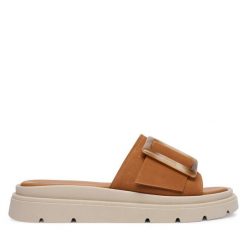 Klapki Tamaris. Brązowe klapki damskie Tamaris, bez wzorów, bez obcasa, bez zapięcia. Za 299.99 zł.